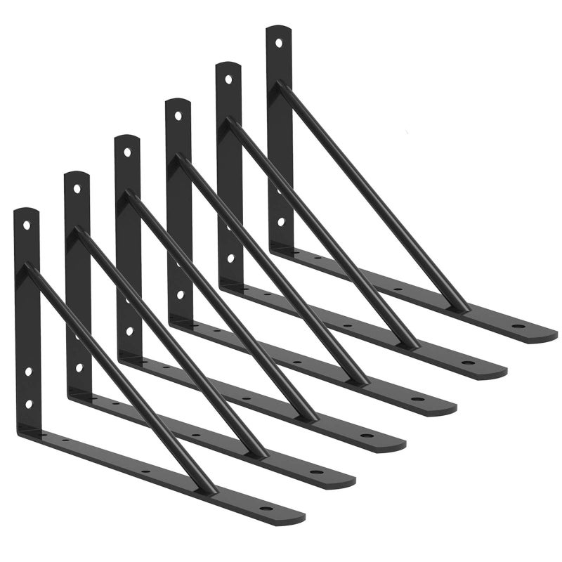 Qualward Shelf Brackets 14 Inch Heavy Duty Metal Shelf Holders, Industrial Rustic Farmhouse Iron Floating Shelf Bracket for Open Shelving, Right Angle L Brackets for Wall Mounted Shelves (6 Pack) - Image 1